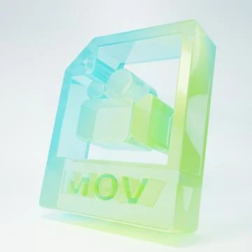 Frosted glass MOV file document. Download mov button icon isolated on white.. Illustrazione stock