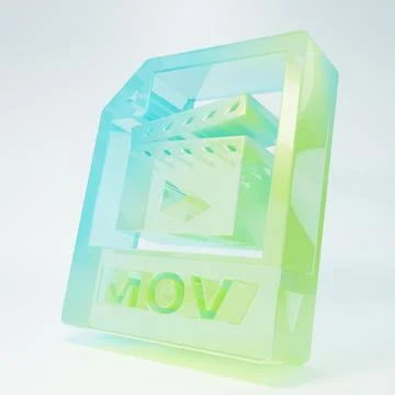 Frosted glass MOV file document. Download mov button icon isolated on white.. Illustrazione stock