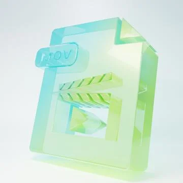 Frosted glass MOV file document. Download mov button icon isolated on white.. 스톡 일러스트