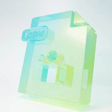 Frosted glass MOV file document. Download mov button icon isolated on white.. 스톡 일러스트