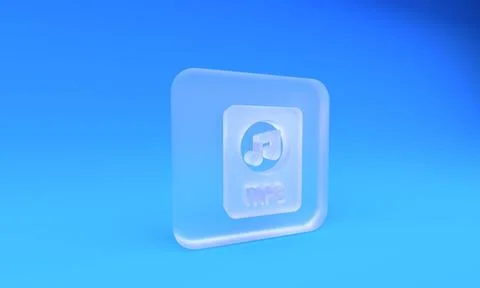 Frosted glass MP3 file document. Download mp3 button icon isolated on blue .. Stock Illustration