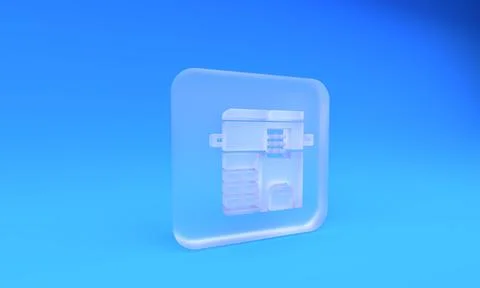 Frosted glass Office multifunction printer copy machine icon isolated on bl.. Stock Illustration