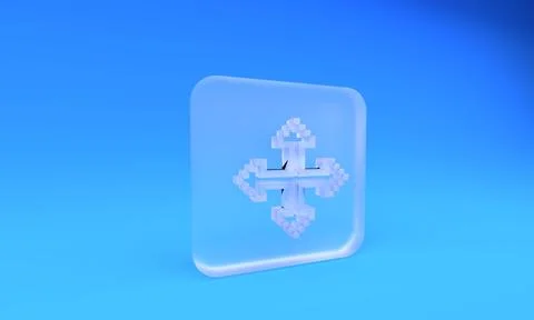 Frosted glass Pixel arrows in four directions icon isolated on blue backgro.. Stock Illustration