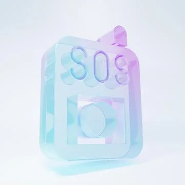 Frosted glass Press the SOS button icon isolated on white background. Minim.. Stock Illustration