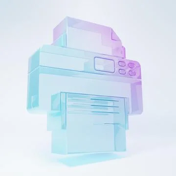 Frosted glass Printer icon isolated on white background. Minimalism concept.. Stock Illustration
