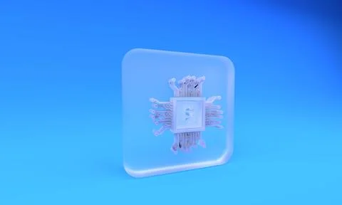 Frosted glass Processor chip with dollar icon isolated on blue background. .. 库存照片