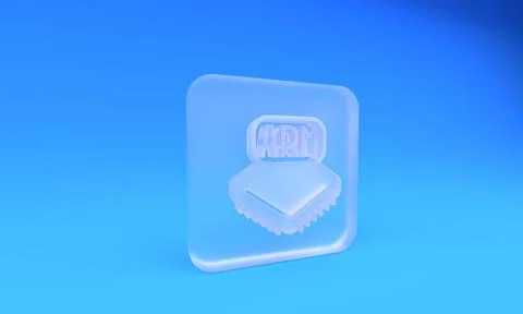 Frosted glass Processor icon isolated on blue background. CPU, central proc.. Illustrazione stock