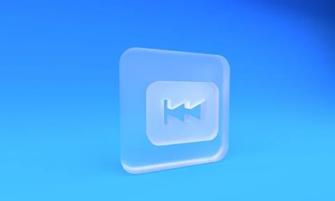 Frosted glass Rewind button icon isolated on blue background. Square froste.. Illustrazione stock