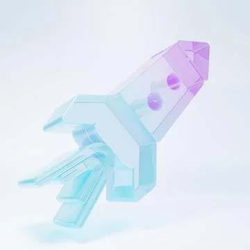 Frosted glass Rocket ship with fire icon isolated on white background. Spac.. Stock Illustration