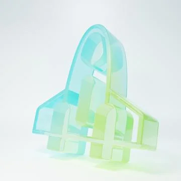 Frosted glass Rocket ship icon isolated on white background. Space travel. .. Stock Illustration