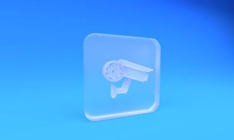Frosted glass Security camera and gear icon isolated on blue background. Ad.. Stock Illustration