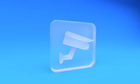 Frosted glass Security camera icon isolated on blue background. Square fros.. Stock Illustration