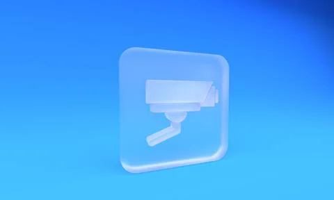 Frosted glass Security camera icon isolated on blue background. Square fros.. Illustrazione stock