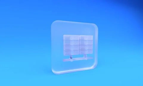 Frosted glass Server, Data, Web Hosting icon isolated on blue background. S.. Illustrazione stock