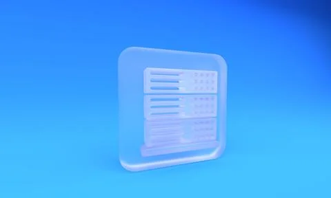 Frosted glass Server, Data, Web Hosting icon isolated on blue background. S.. 스톡 일러스트