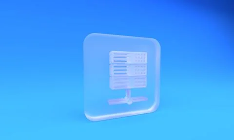 Frosted glass Server, Data, Web Hosting icon isolated on blue background. S.. Illustrazione stock