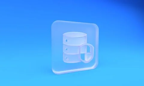 Frosted glass Server with shield icon isolated on blue background. Protecti.. イラスト素材