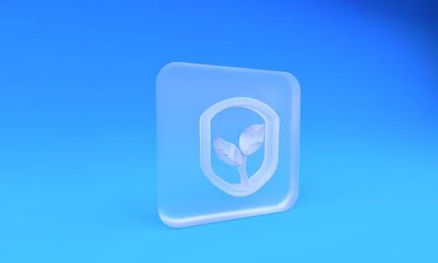 Frosted glass Shield with leaf icon isolated on blue background. Eco-friend.. Stock Illustration