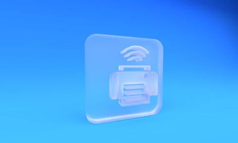 Frosted glass Smart printer system icon isolated on blue background. Intern.. Stock Illustration