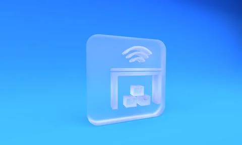 Frosted glass Smart warehouse system icon isolated on blue background. Squa.. Stock Illustration