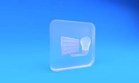 Frosted glass Solar energy panel and light bulb icon isolated on blue backg.. Stock Illustration