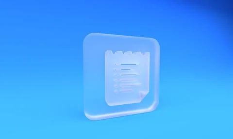 Frosted glass Sport training program or fitness plan icon isolated on blue .. Stock-Illustration