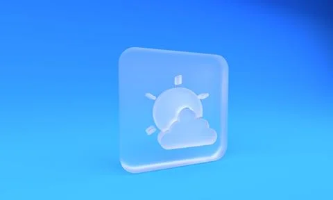 Frosted glass Sun and cloud weather icon isolated on blue background. Squar.. Stock Illustration