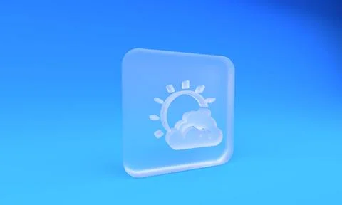 Frosted glass Sun and cloud weather icon isolated on blue background. Squar.. Stock Illustration