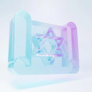 Frosted glass Torah scroll icon isolated on white background. Jewish Torah .. Stock Illustration