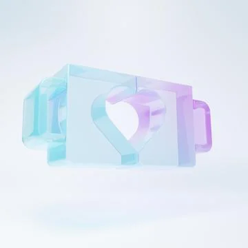 Frosted glass Two coffee cup and heart icon isolated on white background. C.. Stock Illustration