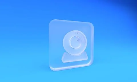 Frosted glass Web camera icon isolated on blue background. Chat camera. Web.. Illustrazione stock