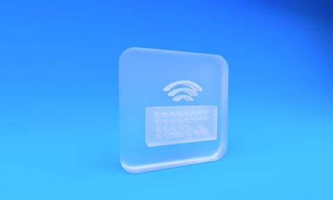 Frosted glass Wireless computer keyboard icon isolated on blue background. .. Illustrazione stock
