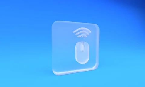 Frosted glass Wireless computer mouse system icon isolated on blue backgrou.. Stock Photos