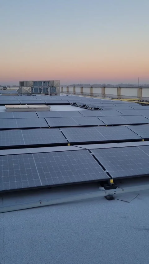 Frosted solar battery panel for ecological power generation during winter season Stock Footage 265799324