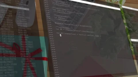 Frosted terminal window sliding from top-right and filling with code, Stock Footage 332280804