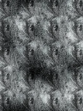 Frostwork pattern ice crystals on black background. Dark surface with abstrac Stock Photos