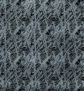 Frostwork pattern ice crystals on black background. Dark surface with abstrac Stock Photos