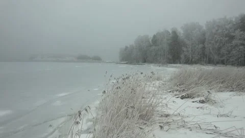 Frosty beach flyover Stock Footage 231440302