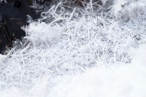 Frosty beautiful patterns on a mountain river Stock Photos