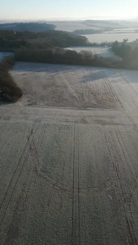 A frosty field with a few trees in the background Video stock 298269054