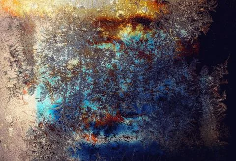 Frosty natural pattern on winter window, glass and Painting effect. Stock Illustration