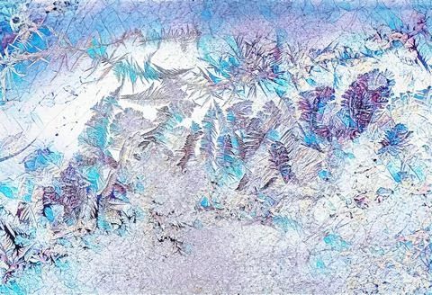 Frosty natural pattern on winter window, ornamental frost on the glass. Stock Illustration
