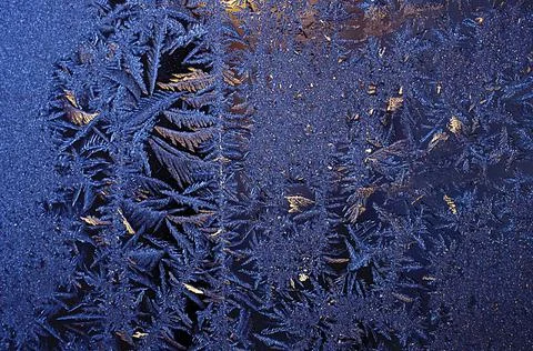 Frosty natural pattern on winter windowpane Stock Photos