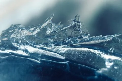Frosty pattern in nature. Texture of ice and water. Stock Photos