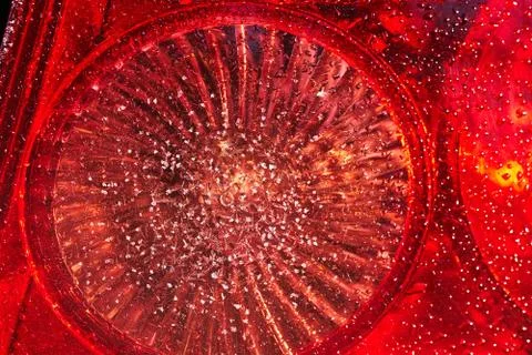 Frosty pattern on the surface of car headlights in the winter season Stock-Fotos