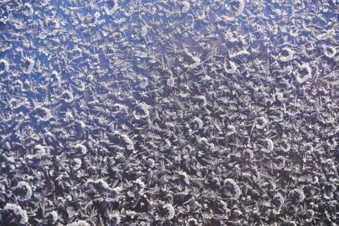 Frosty pattern on the surface in winter season Stock Photos