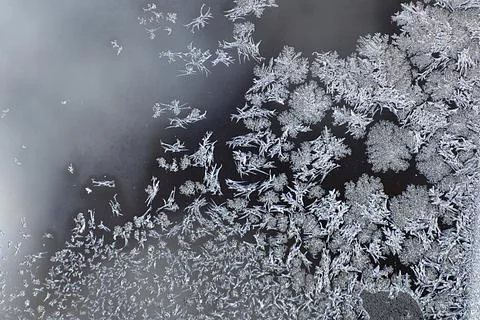 Frosty pattern on the window pane. Stock Photos