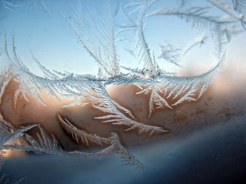 Frosty pattern on winter window Stock Photos