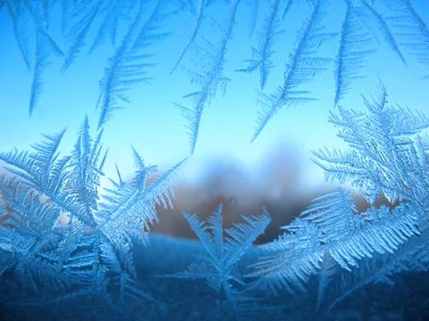 Frosty pattern on winter window Stock Photos