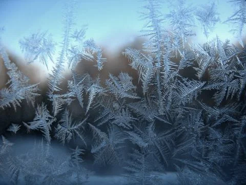 Frosty pattern on winter window Stock Photos